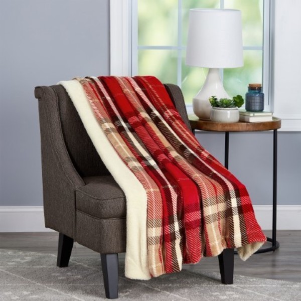 Hastings Home Blanket Throw - Oversized Plush Woven Polyester Sherpa Fleece Plaid Throw - Breathable (Vineyard) 870438GUO
